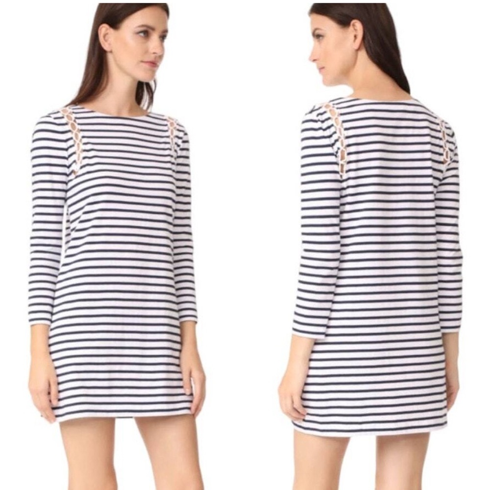 A.L.C. Black and White Striped Long Sleeve Dress